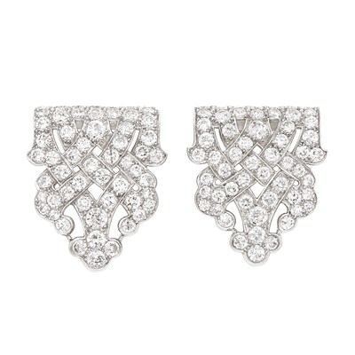 Lot 513 - Pair of Art Deco Platinum and Diamond Clips, Van Cleef & Arpels