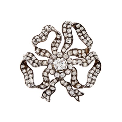 Lot 97 - Antique Silver, Gold and Diamond Bow Brooch