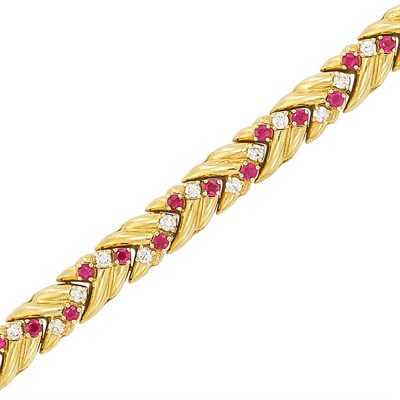 Lot 328 - Gold, Ruby and Diamond Bracelet