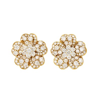 Lot 353 - Pair of Gold and Diamond 'En Tremblant' Flower Earclips