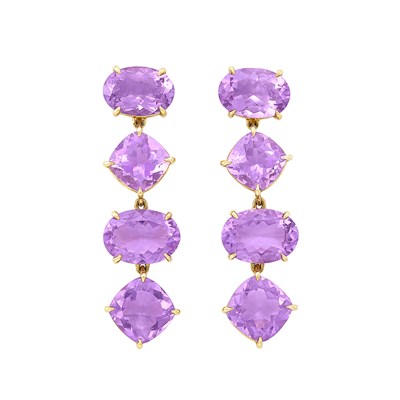 Lot 346 - Pair of Gold and Amethyst Pendant-Earclips, Andrew Clunn