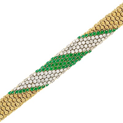 Lot 366 - Gold, Emerald and Diamond Bracelet