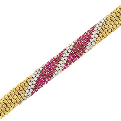 Lot 357 - Gold, Ruby and Diamond Bracelet