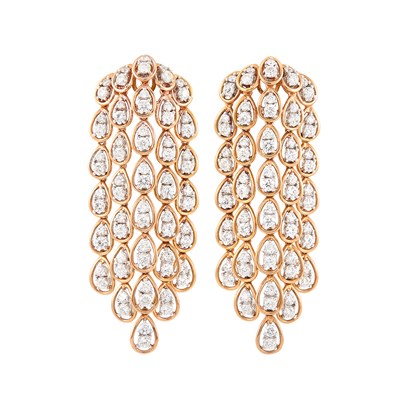 Lot 356 - Pair of Two-Color Gold and Diamond Fringe Earrings, J. Stella
