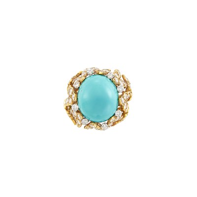 Lot 381 - Gold, Turquoise and Diamond Ring, David Webb