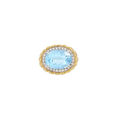 Lot 342 - Hammered Gold, Blue Topaz and Diamond Ring, Andrew Clunn