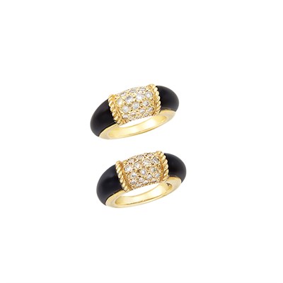 Lot 352 - Pair of Gold, Black Onyx and Diamond 'Philippine' Rings, Van Cleef & Arpels