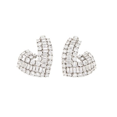 Lot 371 - Pair of Platinum and Diamond Earclips