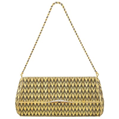 Lot 394 - Gold, Oxidized Silver and Diamond Evening Purse with Two-Color Gold Carrying Chain, M. Gerard, France