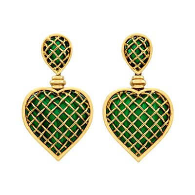 Lot 413 - Pair of Gold and Malachite Pendant-Earclips, Boucheron, France