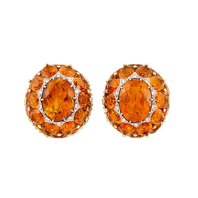 Lot 179 - Pair of Two-Color Gold, Citrine and Diamond Dome Earclips