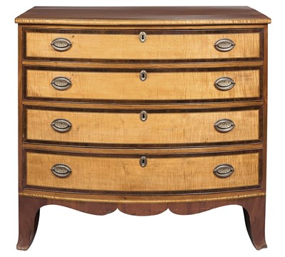 Lot 287 - Federal Mahogany and Figured Maple Bow-Front...