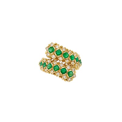 Lot 33 - Gold, Emerald and Diamond Crossover Ring, Ilias Lalaounis