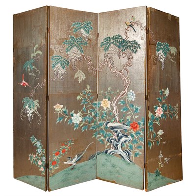 Lot 186 - Chinese Painted Paper and Wood Four-Panel...