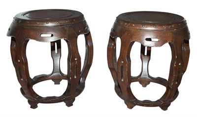 Lot 354 - Pair of Chinese Hardwood Barrel-Form Stools...