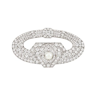 Lot 117 - Platinum, Pearl and Diamond Brooch, France