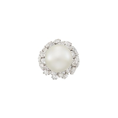Lot 124 - Platinum, South Sea Cultured Pearl and Diamond Ring