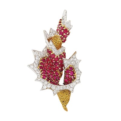 Lot 239 - Gold, Platinum, Ruby and Diamond Clip-Brooch, Paris