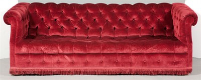Lot 370 - Red Velvet-Upholstered Tufted Sofa Height 28...