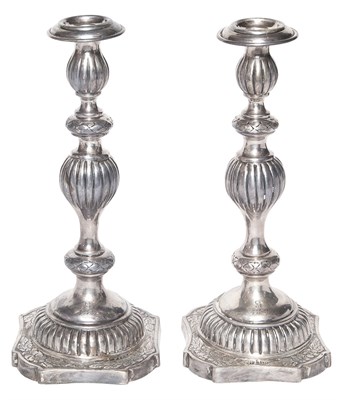 Lot 250 - Pair of Russian Silver Candlesticks...