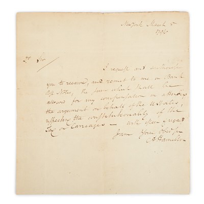 Lot 11 - HAMILTON, ALEXANDER Autograph letter signed,...