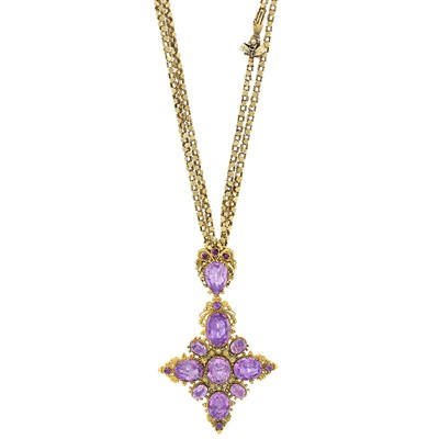 Lot 198 - Long Georgian Double Strand Gold and Amethyst Pendant-Necklace