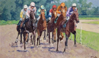 Lot 93 - Niek van der Plas Dutch, b. 1954 Horserace...