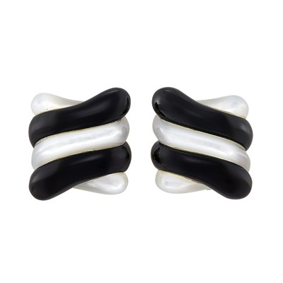 Lot 257 - Pair of Gold, Black Jade and Mother-of-Pearl Earclips, Angela Cummings