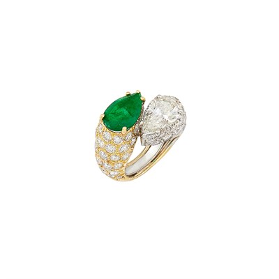 Lot 360 - Gold, Platinum, Diamond and Emerald Crossover Ring, David Webb