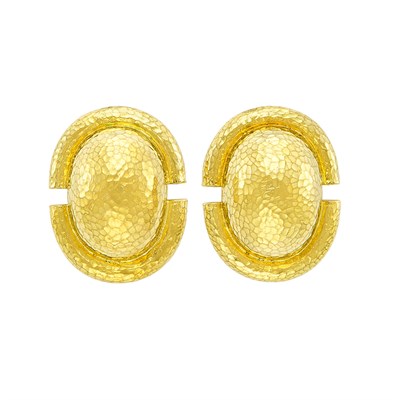 Lot 339 - Pair of Hammered Gold Earrings, David Webb