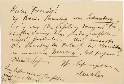 Lot 88 - MAHLER, GUSTAVE Autograph note signed "Mahler"....