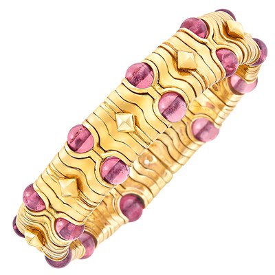 Lot 286 - Gold and Pink Tourmaline Bead Bracelet, Bulgari