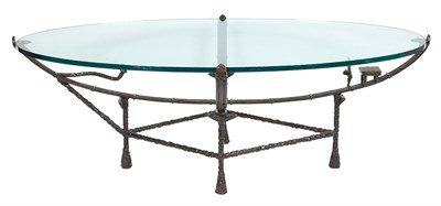 Lot 129 - Giacometti Style Bronze and Glass Oval Low...