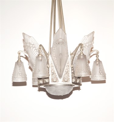 Lot 387 - Schneider Art Deco Silvered Metal and Glass...