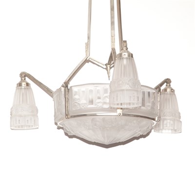 Lot 388 - Art Deco Silvered Metal and Glass Six-Light...