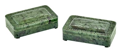 Lot 104 - Pair of Chinese Spinach Green Jade Covered...