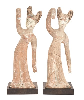 Lot 22 - Two Chinese Painted Pottery Figures of Court...