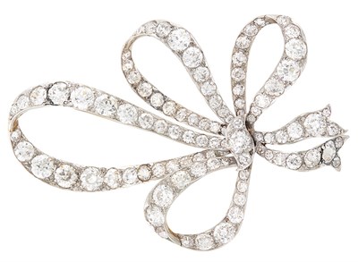 Lot 105 - Belle Époque Platinum, Gold and Diamond Bow Brooch