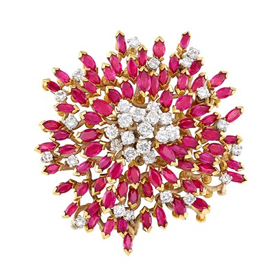 Lot 33 - Gold, Ruby and Diamond Brooch, Grima