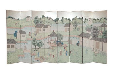 Lot 425 - Chinese Paper Eight-Panel Screen Depicting...