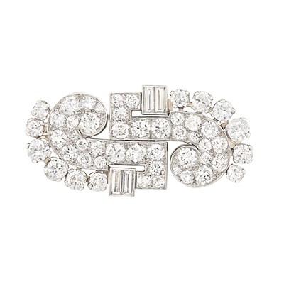 Lot 399 - Platinum, White Gold and Diamond Double Clip-Brooch
