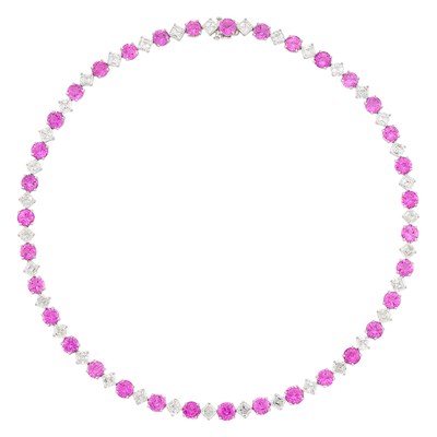 Lot 47 - Platinum, Pink Sapphire and Diamond Necklace