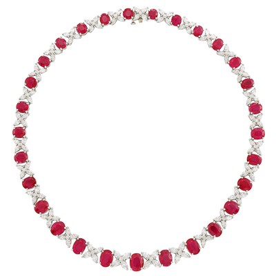 Lot 385 - Platinum, Ruby and Diamond Necklace