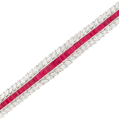 Lot 387 - Platinum, Ruby and Diamond Bracelet