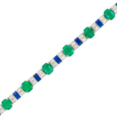 Lot 83 - Platinum, Emerald, Sapphire and Diamond Bracelet