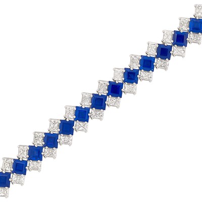 Lot 304 - Platinum, Sapphire and Diamond Bracelet