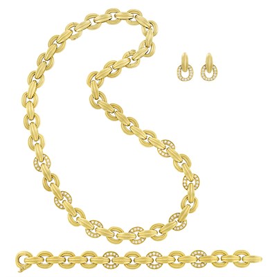 Lot 152 - Gold and Diamond Necklace/Bracelet Combination and Pair of Earclips, Barry Kieselstein-Cord