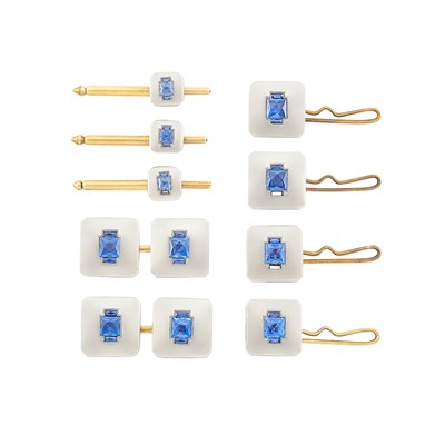 Lot 131 - Art Deco Platinum, Gold and Sapphire Dress Set