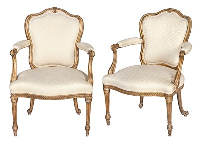 Lot 492 - Pair of George III Giltwood Open Armchairs...