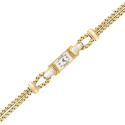 Lot 261 - Double Strand Gold and Platinum 'Baguette' Wristwatch, Van Cleef & Arpels, France